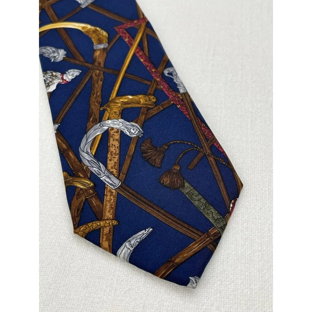 Land's End Neck Vtg‎ Neck Tie Walking Canes Gentlemen's Walking Stick Silk USA